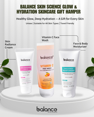 Balance Skin Science Glow & Hydration Skincare Gift Hamper | Vitamin C Face Wash + Radiance Cream + Face & Body Moisturizer | Unisex Skincare Kit | All Skin Types