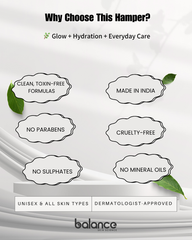 Balance Skin Science Glow & Hydration Skincare Gift Hamper | Vitamin C Face Wash + Radiance Cream + Face & Body Moisturizer | Unisex Skincare Kit | All Skin Types