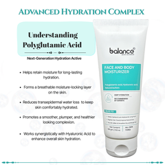 Face & Body Moisturiser Polyglutamic Acid, Hyaluronic Acid, Niacinamide (Vitamin B3), Shea Butter, Kokum Butter & Aloe Vera, Intense Hydration & Skin Barrier Support 100gm