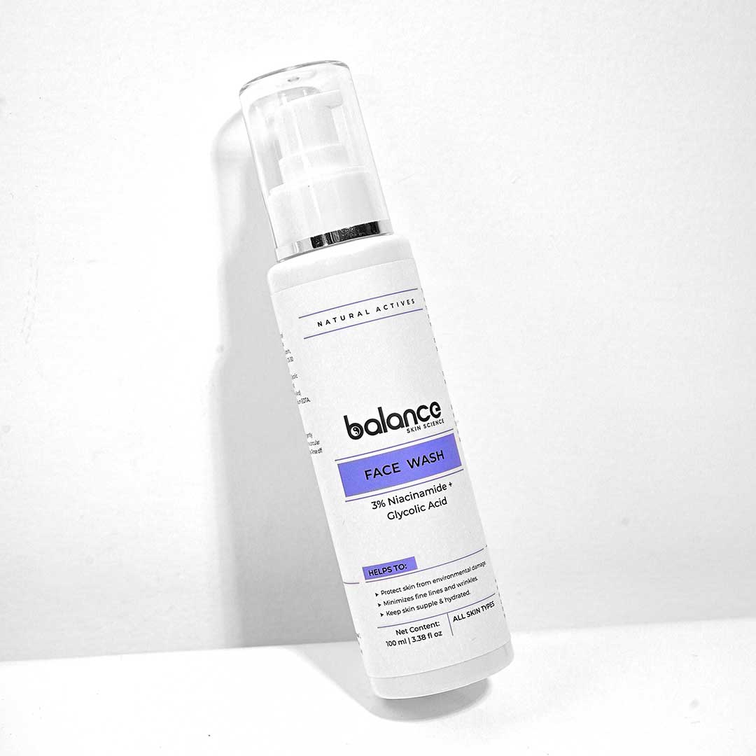 Glowing Skin Solution: 3% Niacinamide + Glycolic Acid Gel Face Wash for Brightening and Exfoliatinag 100ml Balance Skin Sciencea